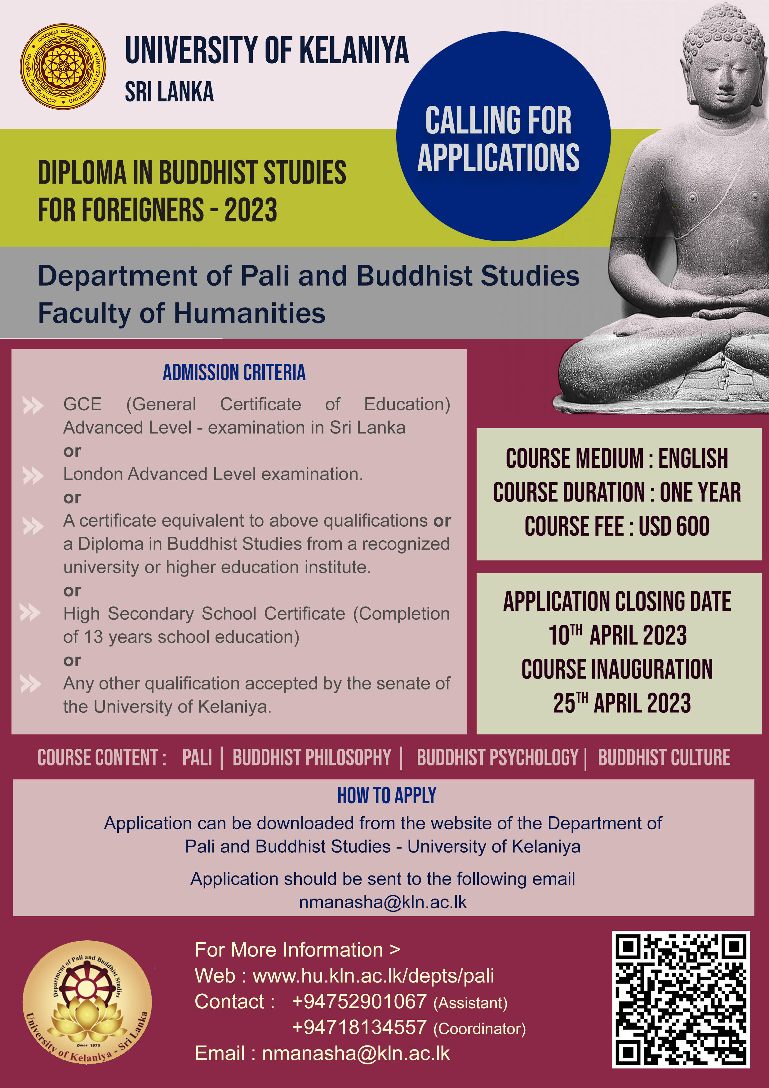 Diploma in Buddhist studies for foreigners 2023