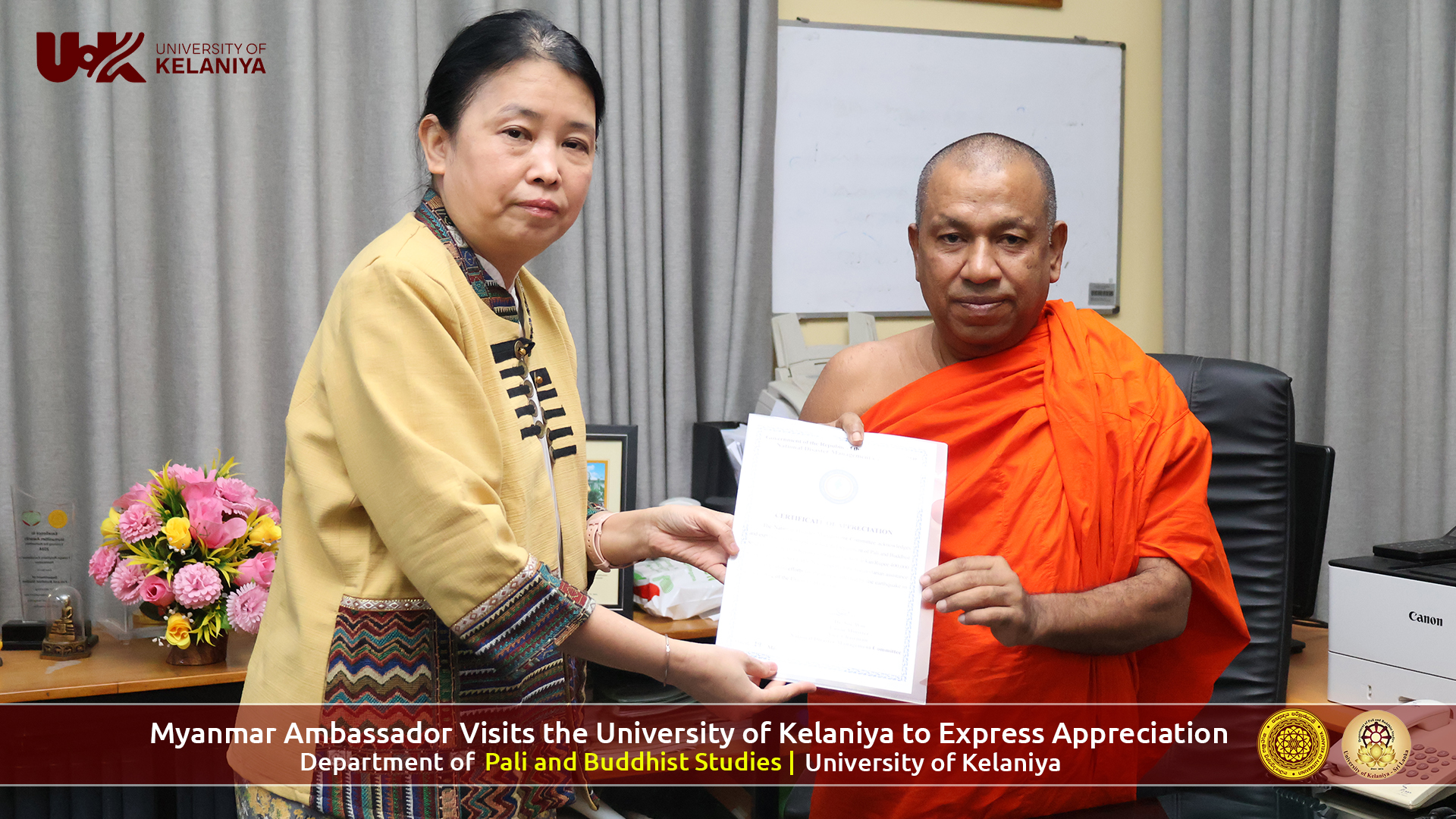 Myanmar Ambassador Visits Department of Pali and Buddhist Studies, University of Kelaniya to Express Appreciation